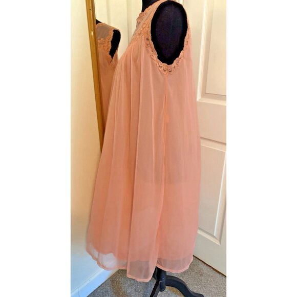 Vintage Gossard Artemis Coral Pink Peignoir Chiffon Nightgown & Robe Set Small - Picture 5 of 12